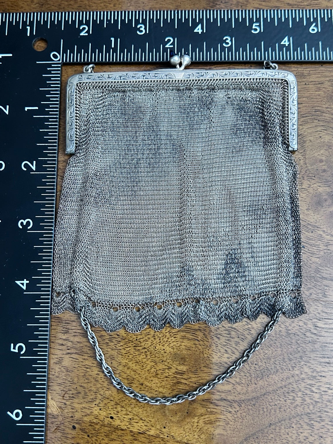 Antique Silver-Plated Mesh Purse with Blue Clasp, Marked G&Co