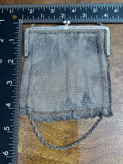 Antique Silver-Plated Mesh Purse with Blue Clasp, Marked G&Co