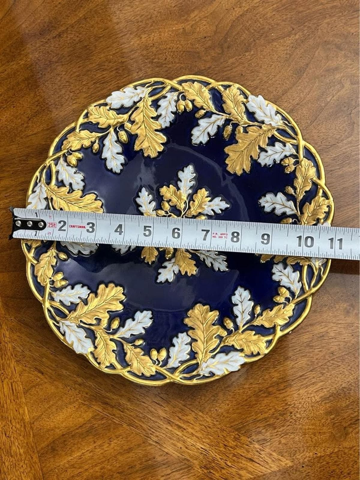 Antique Meissen Porcelain Cabinet Plate, Cobalt Blue with Heavy Gold Oak Leaf Relief (1924-1934)