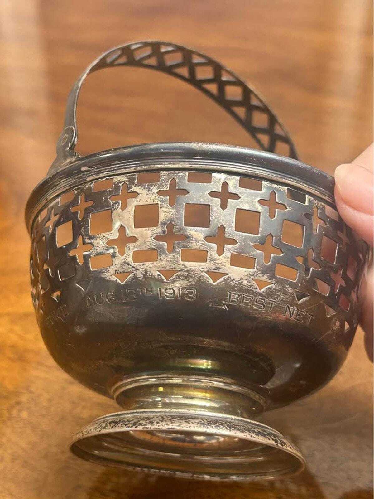 Antique 1913 Smith Patterson Sterling Silver Brae Burn Golf Trophy Basket
