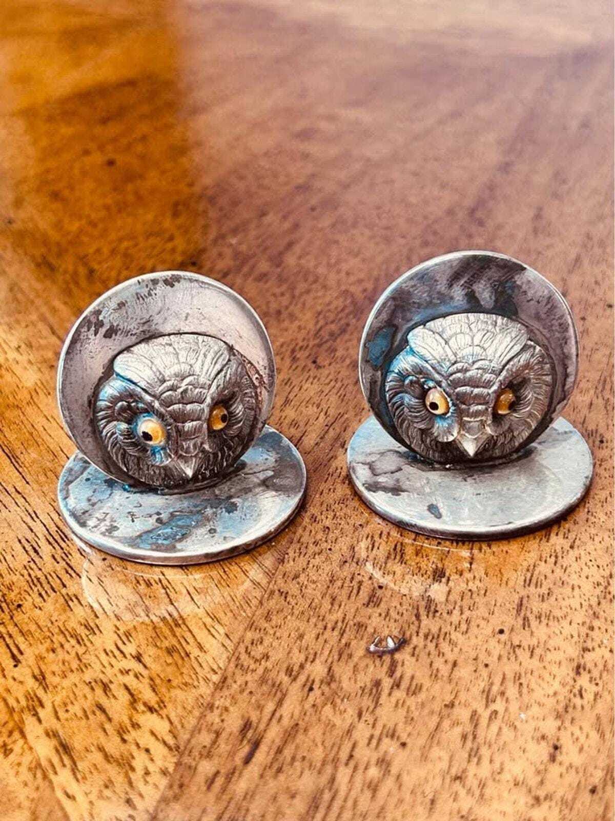 Antique Edwardian Sampson Mordan Sterling Silver Owl Menu Holders