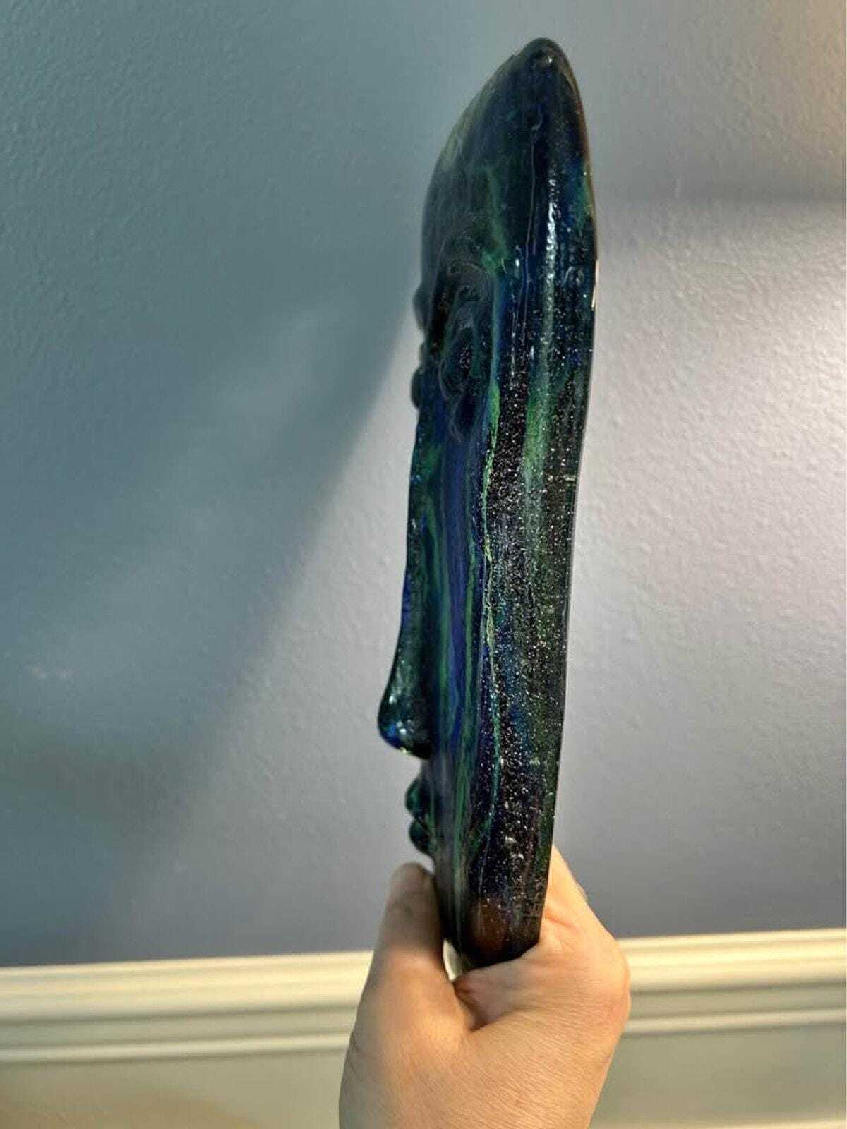 Kosta Boda Kjell Engman Art Glass Face Masks - Blue & Green - Pair