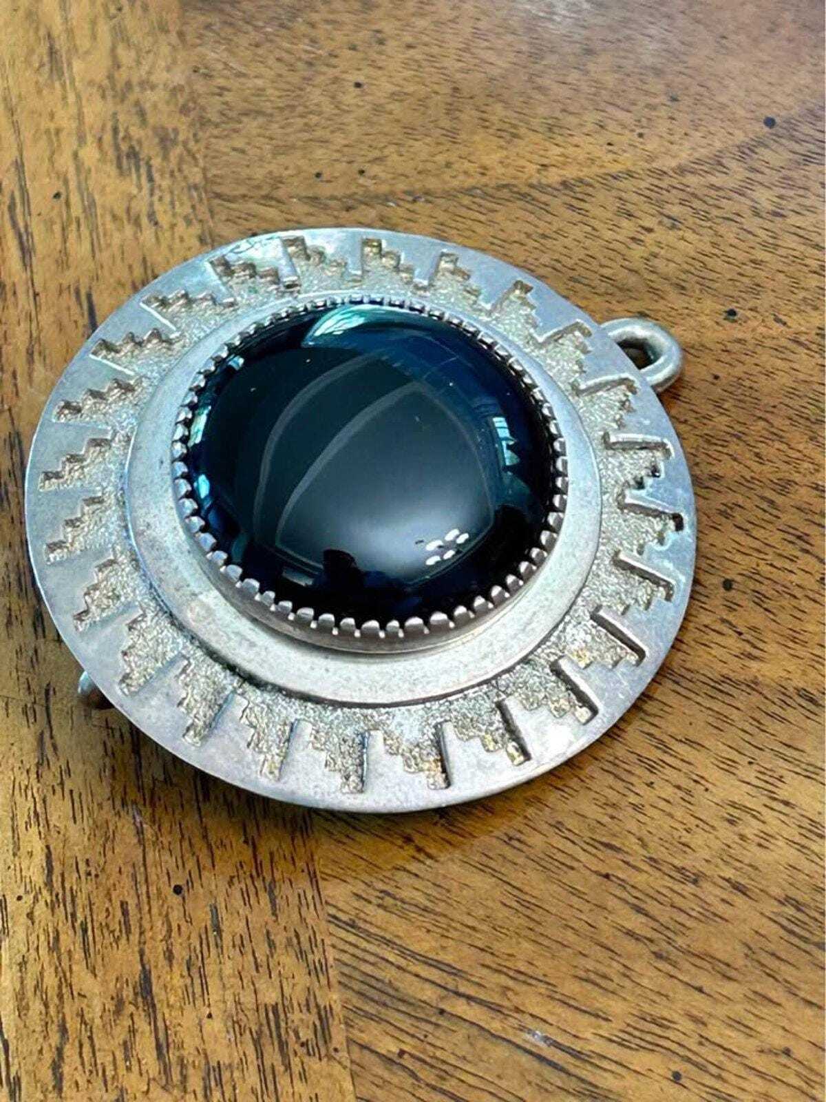 Vintage Ray Scott Taa Itsohii Navajo Heavy Sterling Silver Black Onyx Belt Buckle