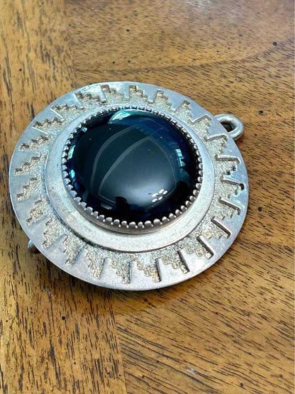 Vintage Ray Scott Taa Itsohii Navajo Heavy Sterling Silver Black Onyx Belt Buckle