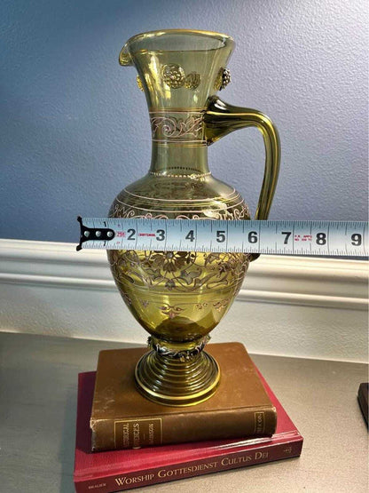 Antique Fritz Heckert Bohemian Art Glass Jeweled Ewer Pitcher