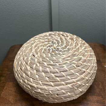 Vintage Sweetgrass Basket | Hand-Woven Lidded Trinket Box