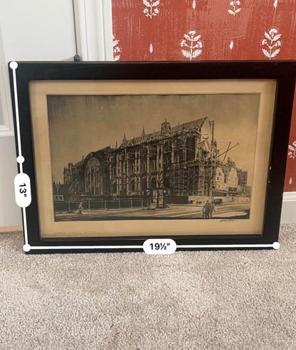 Walter Tittle Drypoint Etching: Cathedral of St. John the Divine NYC c. 1924 Signed Print