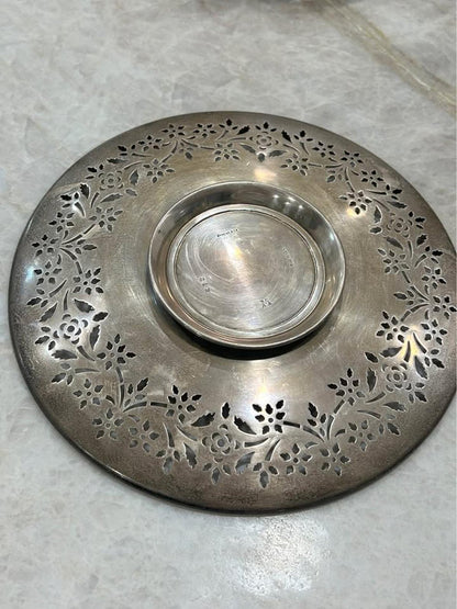 Antique Shreve & Co. Sterling Silver Pierced Plate, 10-Inch Floral Tray with Monogram