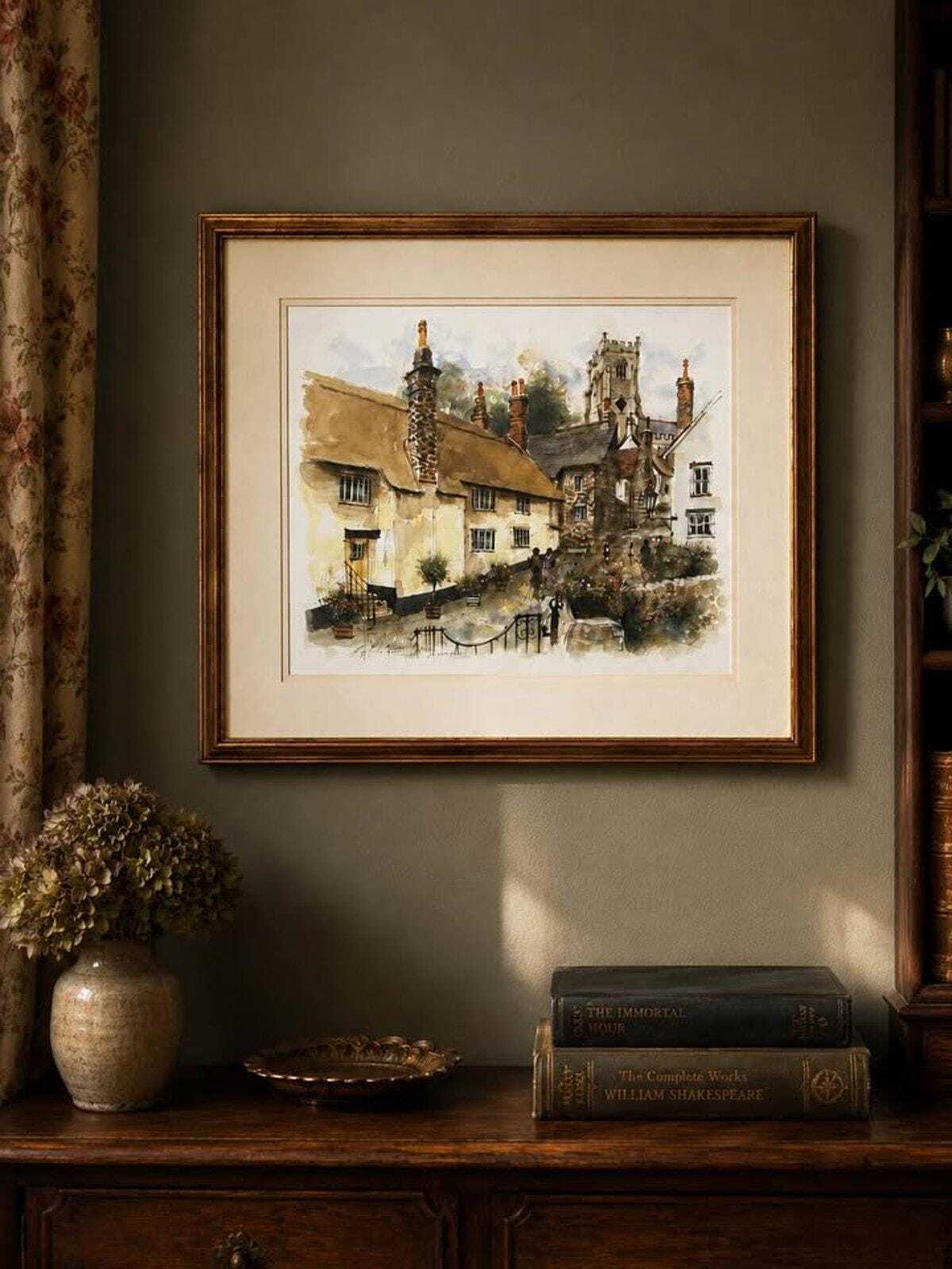 Antique 1895 Original Watercolor by Arthur Hopkins Church Steps Minehead Somerset