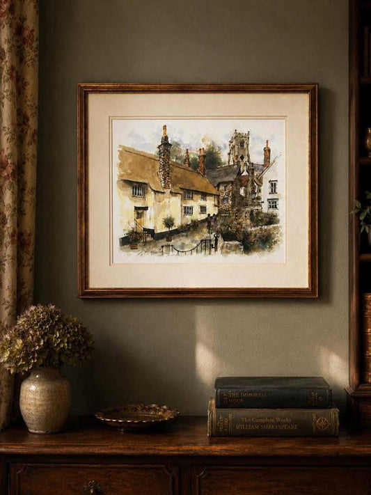Antique 1895 Original Watercolor by Arthur Hopkins Church Steps Minehead Somerset