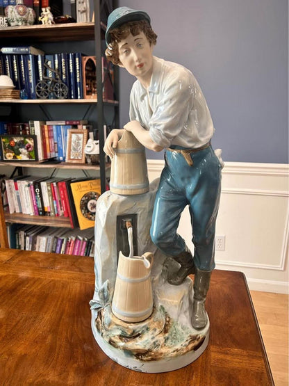 Large Vintage Royal Dux Bohemia Porcelain Boy at the Well Figurine Model 10563