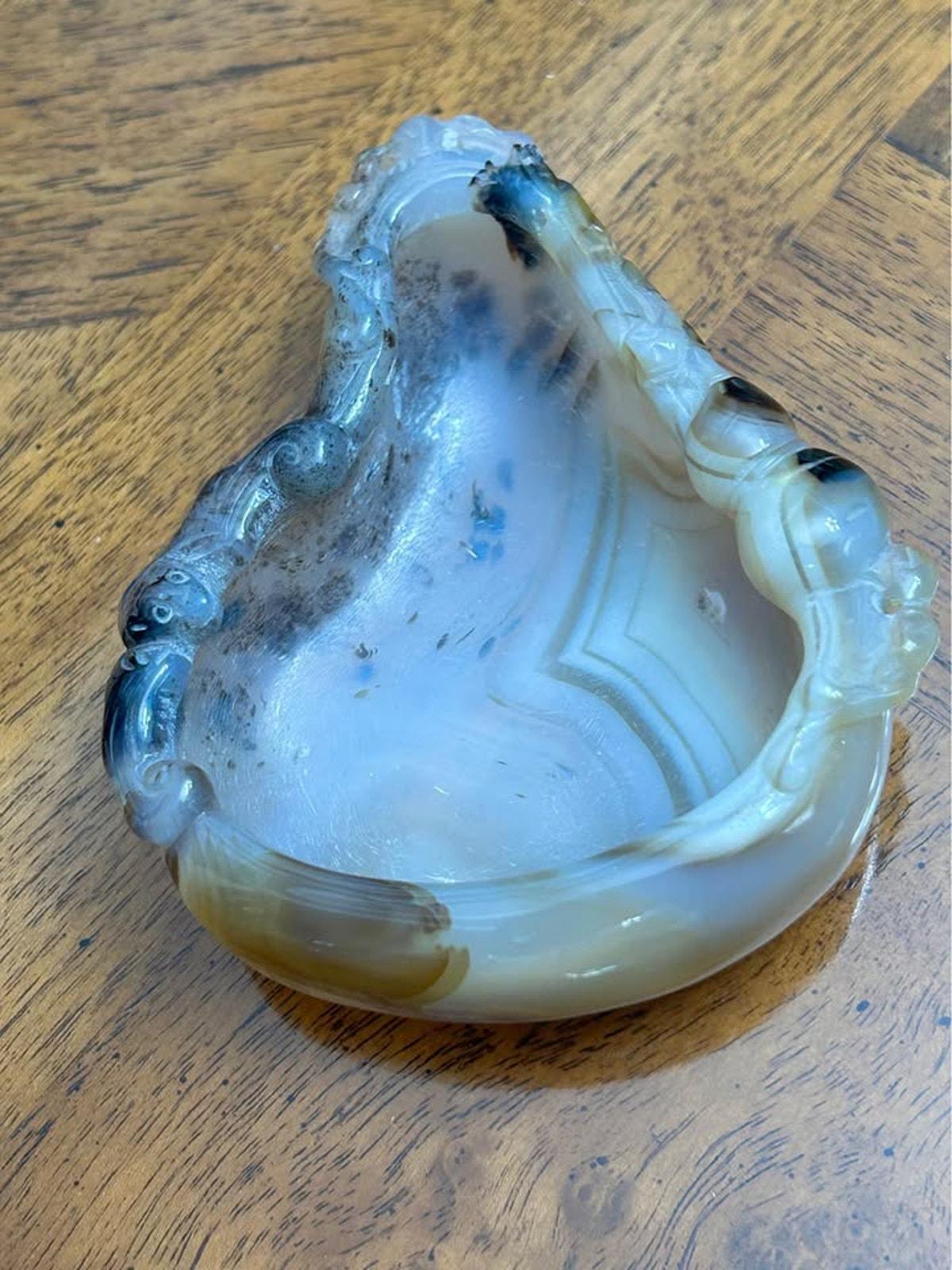 Antique Chinese Carved Banded Agate Brush Washer