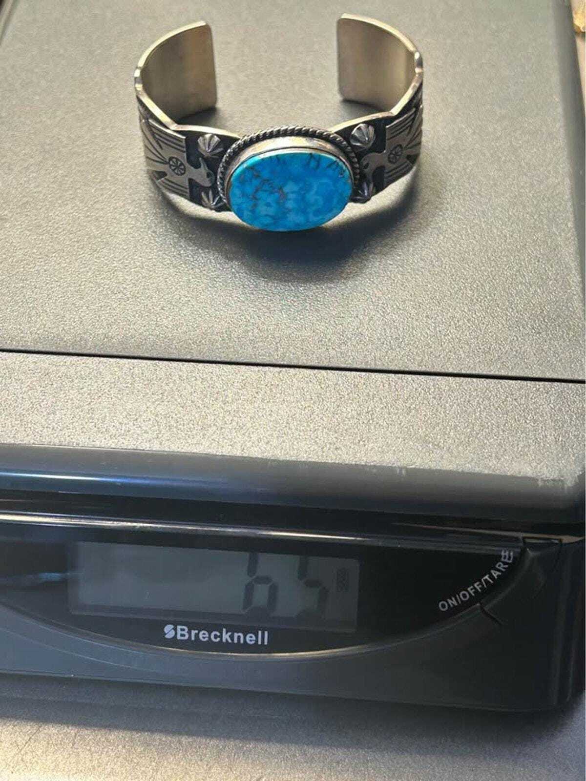 Vintage Andy Cadman Navajo Sterling Silver Turquoise Thunderbird Cuff