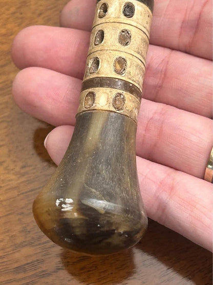 Antique 19th Century Maritime Shark Vertebrae Walking Cane with Horn Handle