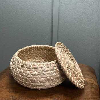 Vintage Sweetgrass Basket | Hand-Woven Lidded Trinket Box
