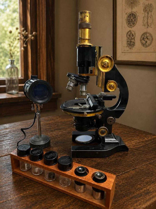 Antique Ernst Leitz Wetzlar Binocular Microscope with Zeiss Stage