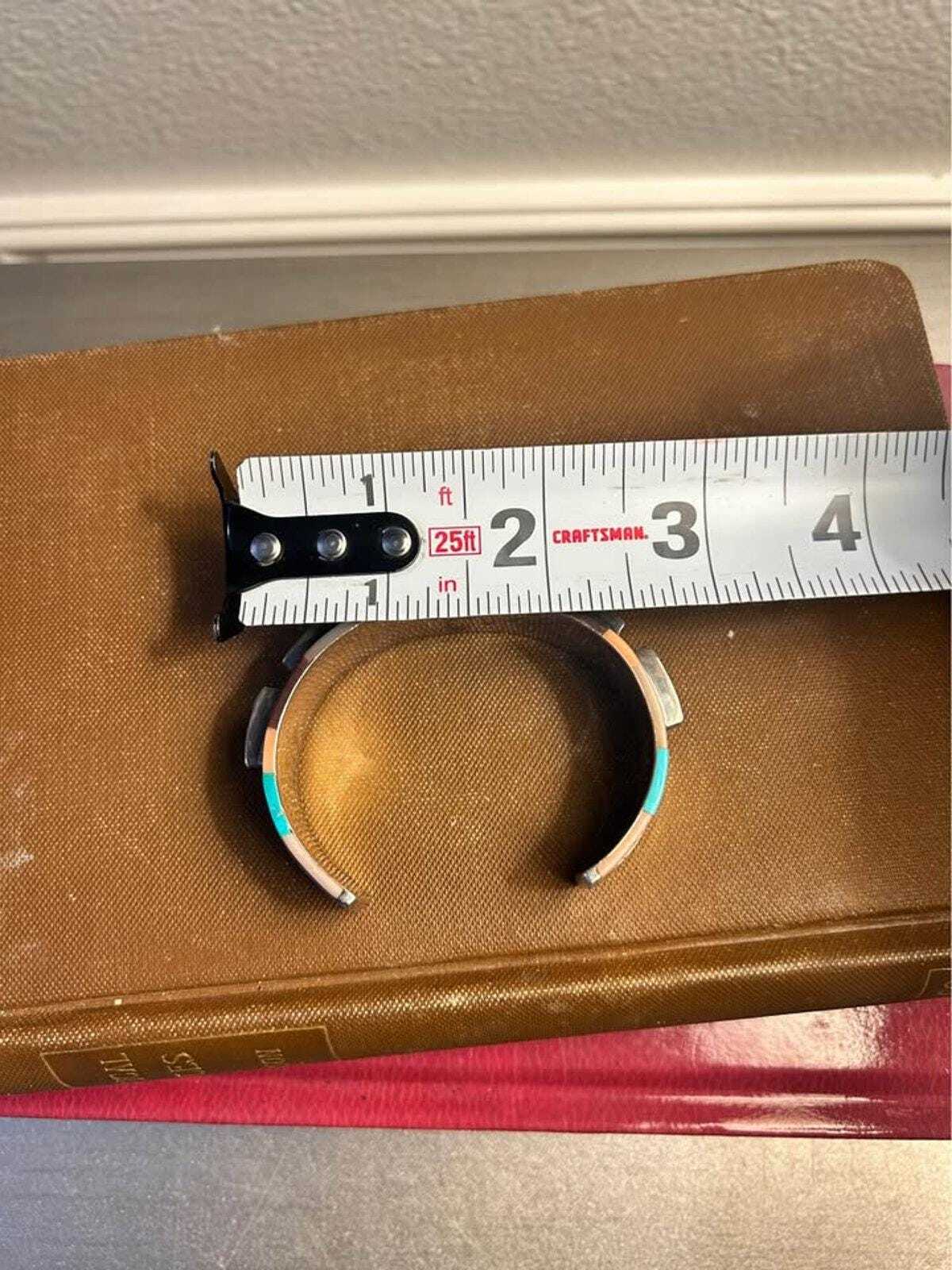 Vintage Zuni Olivia Panteah Sterling Silver Multi-Stone Raised Inlay Cuff Bracelet