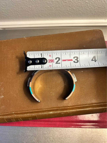 Vintage Zuni Olivia Panteah Sterling Silver Multi-Stone Raised Inlay Cuff Bracelet
