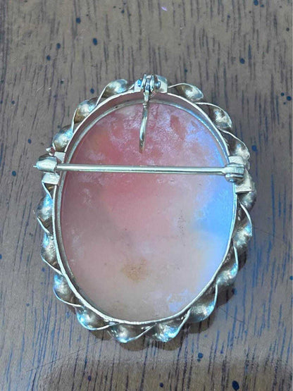 Vintage 14k Yellow Gold Carved Shell Cameo Brooch Pendant, Intricate Classical Profile
