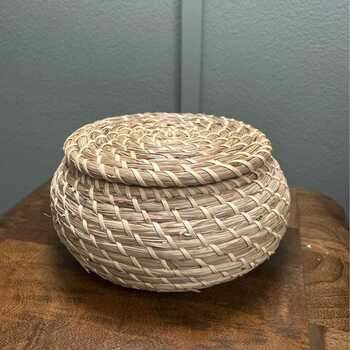 Vintage Sweetgrass Basket | Hand-Woven Lidded Trinket Box