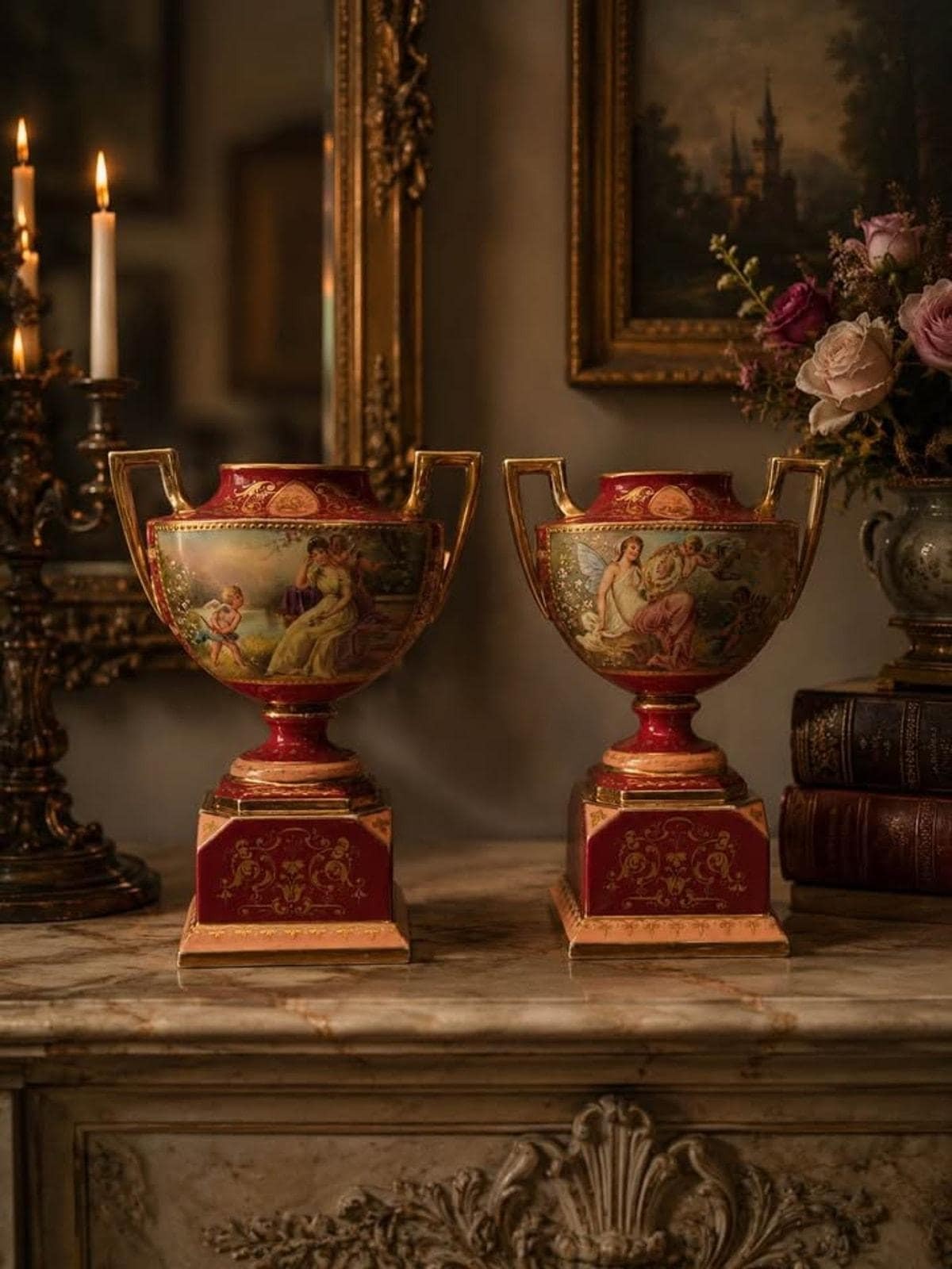 Antique Ackermann & Fritze Porcelain Urns Signed Heer Royal Vienna