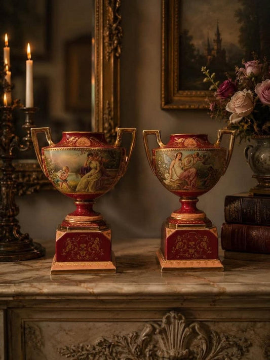 Antique Ackermann & Fritze Porcelain Urns Signed Heer Royal Vienna