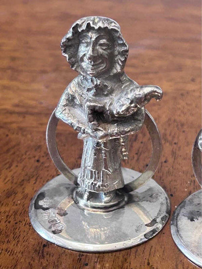 Antique Horace Woodward Sterling Silver Punch & Judy Menu Holders - Birmingham 1903