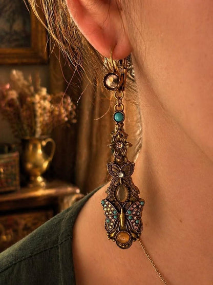 Askew London Butterfly & Bloom Turquoise 24k Gold Plated Drop Earrings