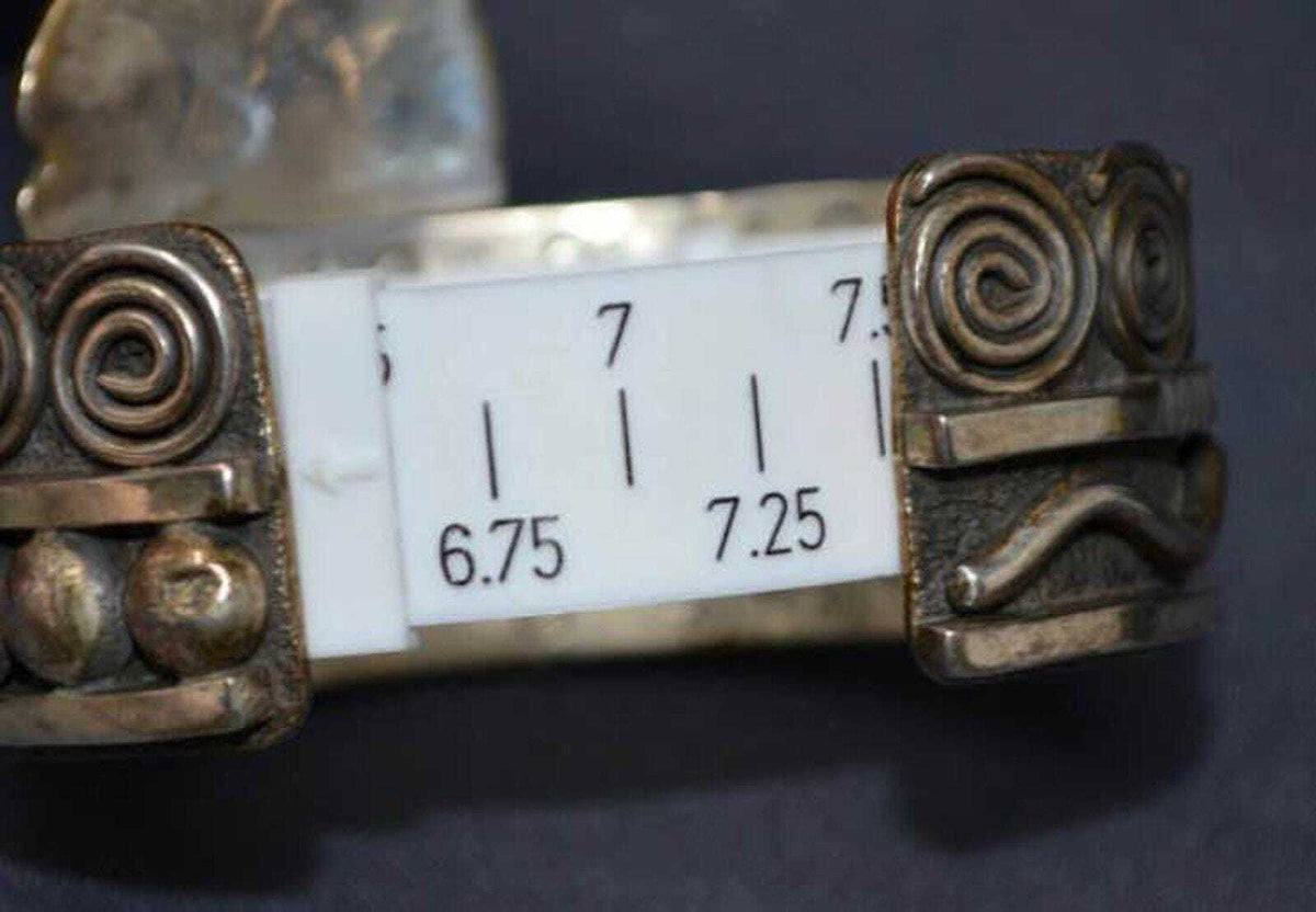 Vintage Alex Sanchez Navajo Sterling Silver 14K Gold Turquoise Petroglyph Cuff