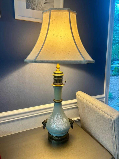 Antique Victorian Bristol Glass Parlor Lamp Hand Painted Floral Converted Electric Table Lamp