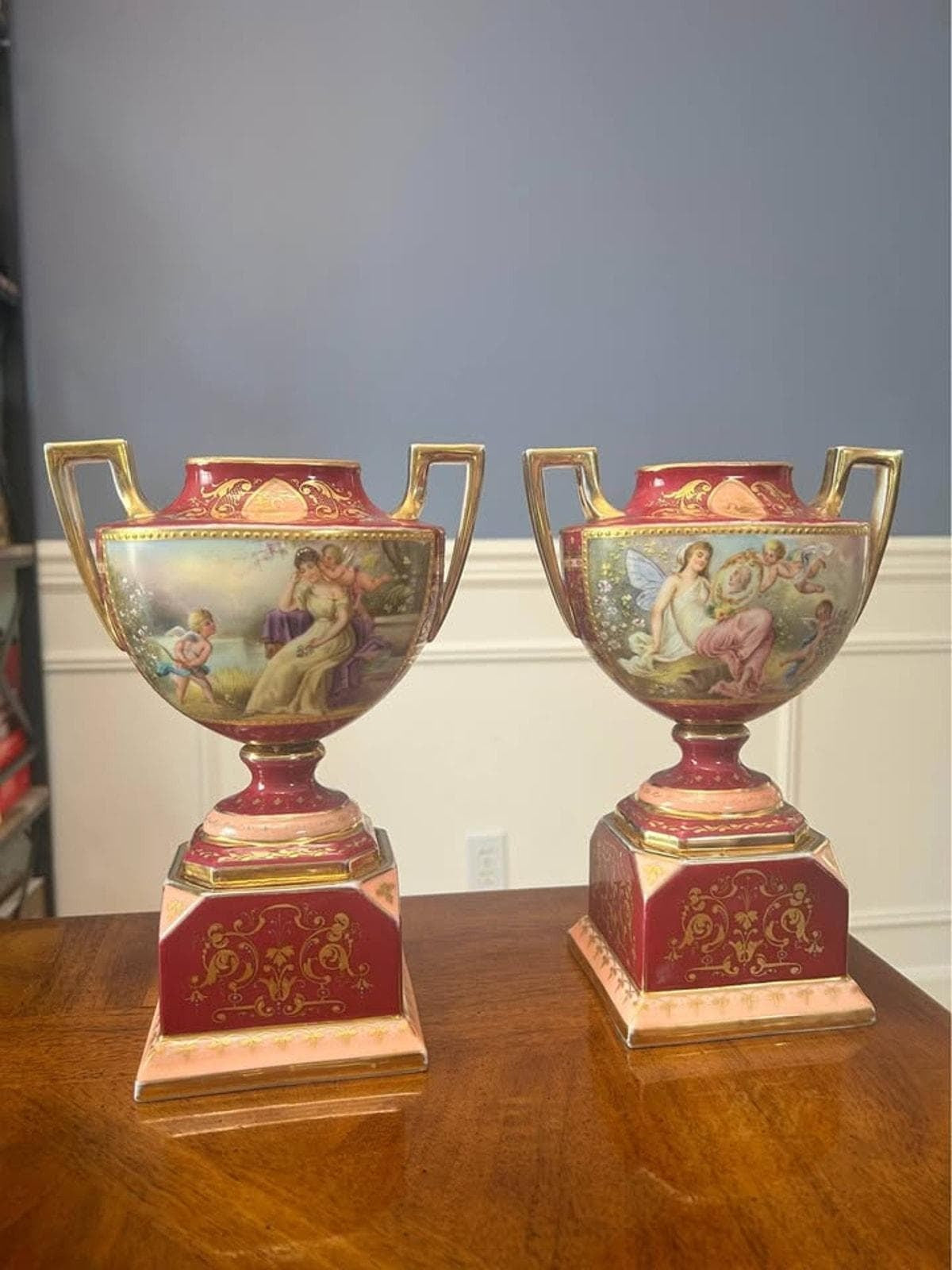 Antique Ackermann & Fritze Porcelain Urns Signed Heer Royal Vienna