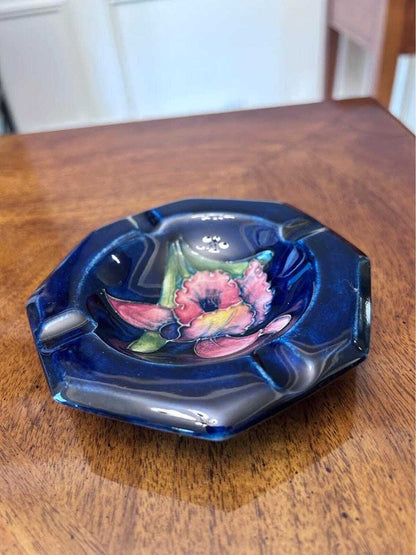 Vintage Moorcroft Pottery Octagonal Ashtray, Orchid Pattern