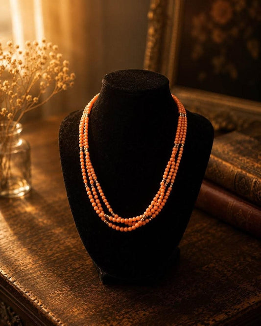 Vintage 3-Strand Angel Skin Coral Necklace, 14K Solid Gold Clasp & Spacers