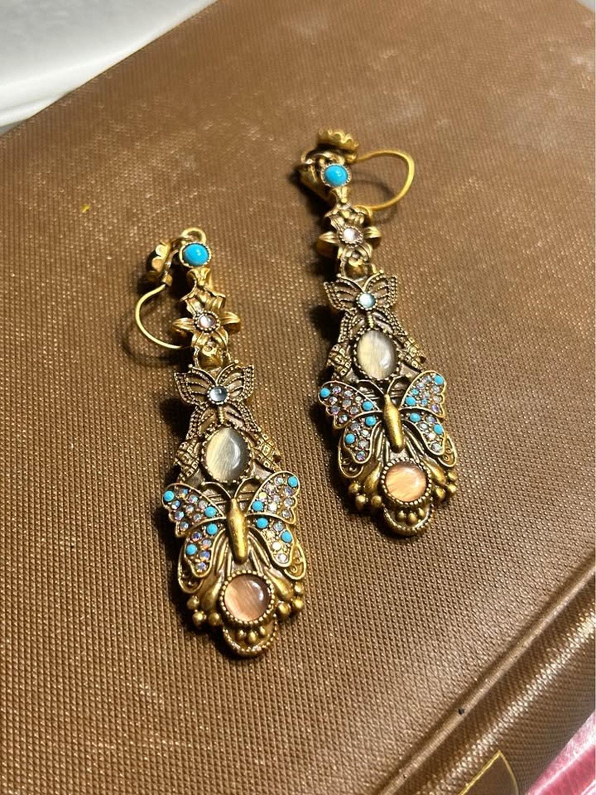 Askew London Butterfly & Bloom Turquoise 24k Gold Plated Drop Earrings