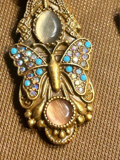 Askew London Butterfly & Bloom Turquoise 24k Gold Plated Drop Earrings