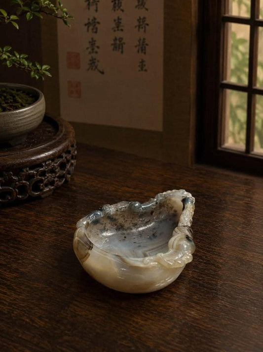 Antique Chinese Carved Banded Agate Brush Washer