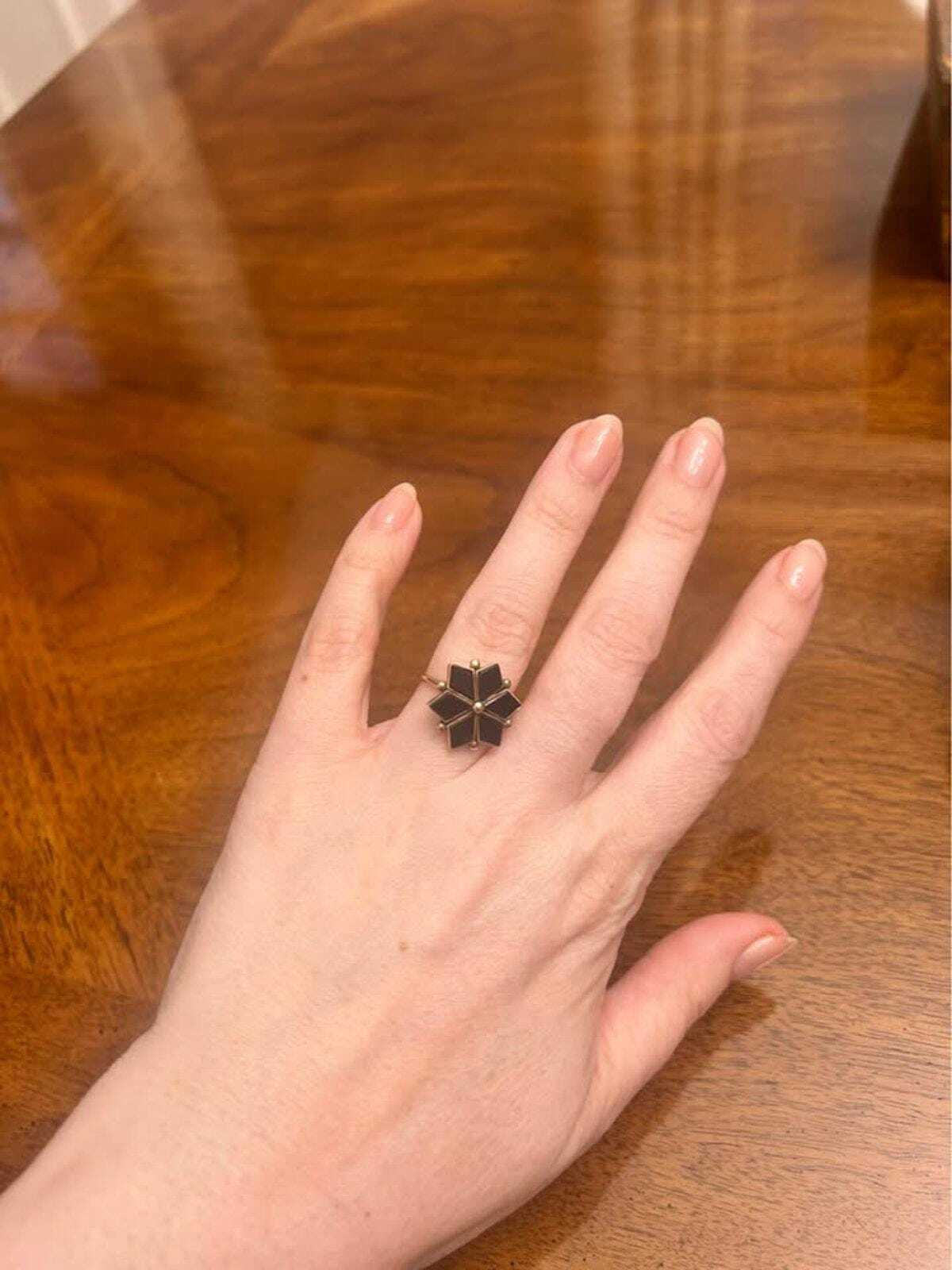 Vintage 14K Gold Black Onyx Geometric Star Ring Size 6