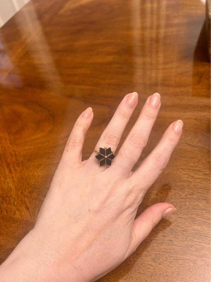 Vintage 14K Gold Black Onyx Geometric Star Ring Size 6