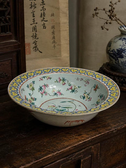 Antique 19th Century Chinese Export Famille Rose Porcelain Wash Basin 16 Inch