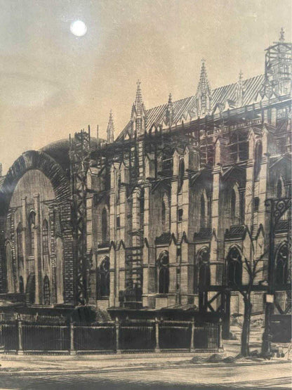 Walter Tittle Drypoint Etching: Cathedral of St. John the Divine NYC c. 1924 Signed Print