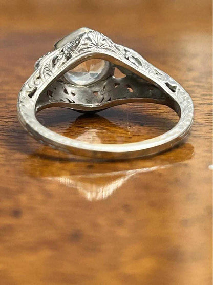 Antique Art Deco 14k White Gold Filigree Clear Spinel Ring Size 4.5