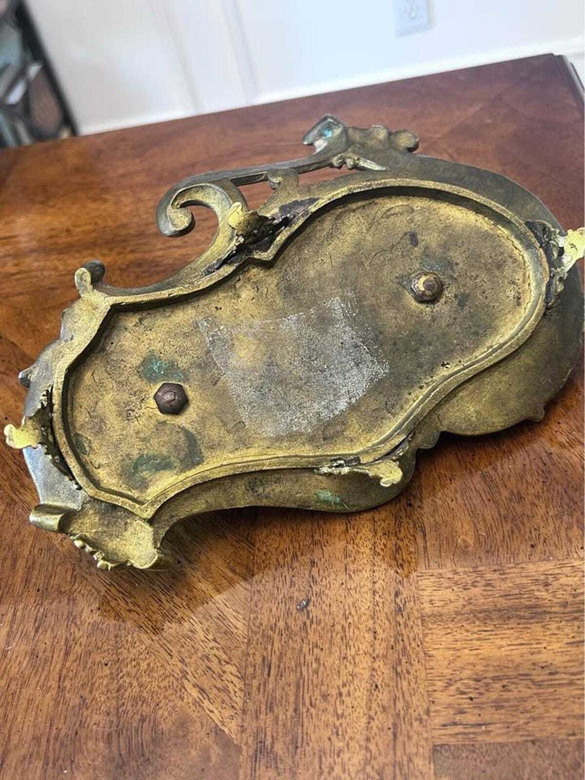 Antique French Champlevé Enamel Brass Double Inkwell