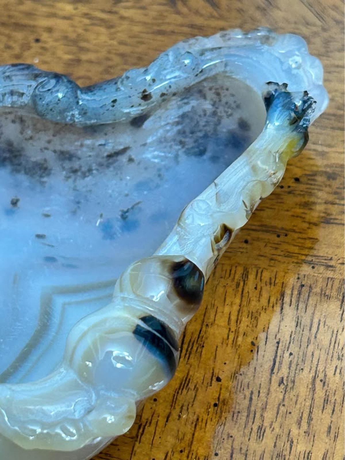 Antique Chinese Carved Banded Agate Brush Washer