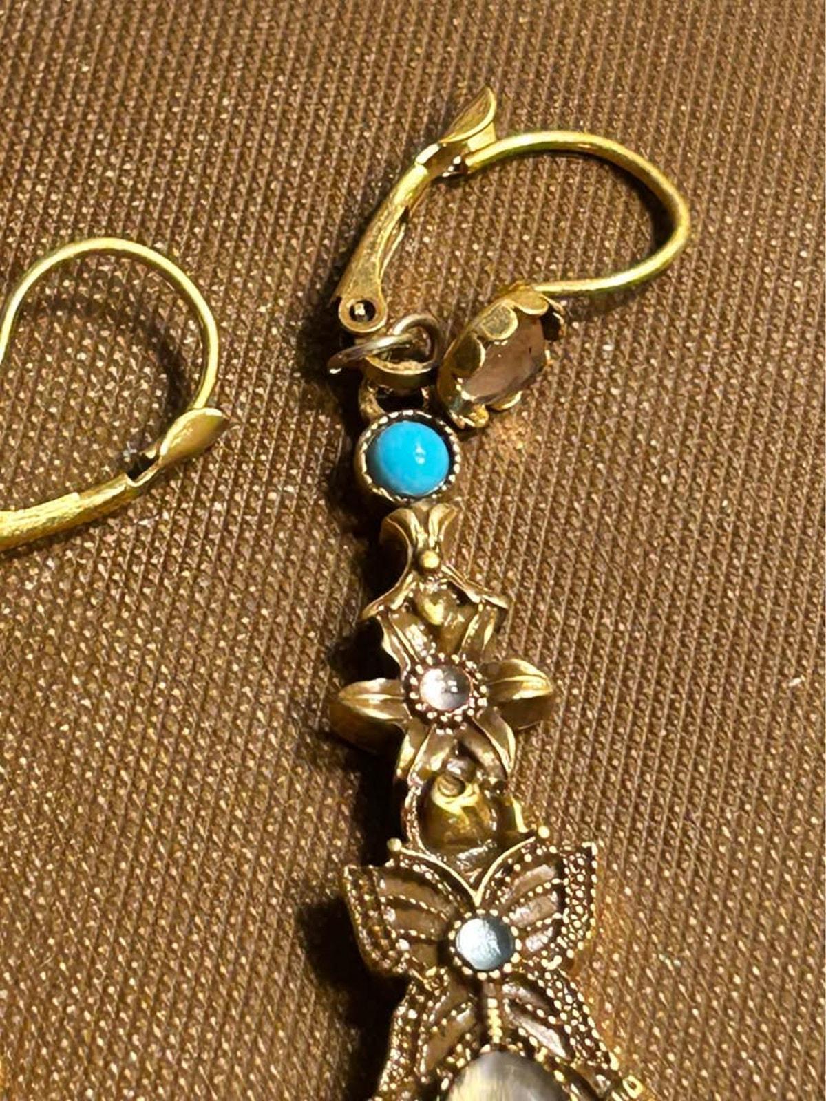 Askew London Butterfly & Bloom Turquoise 24k Gold Plated Drop Earrings
