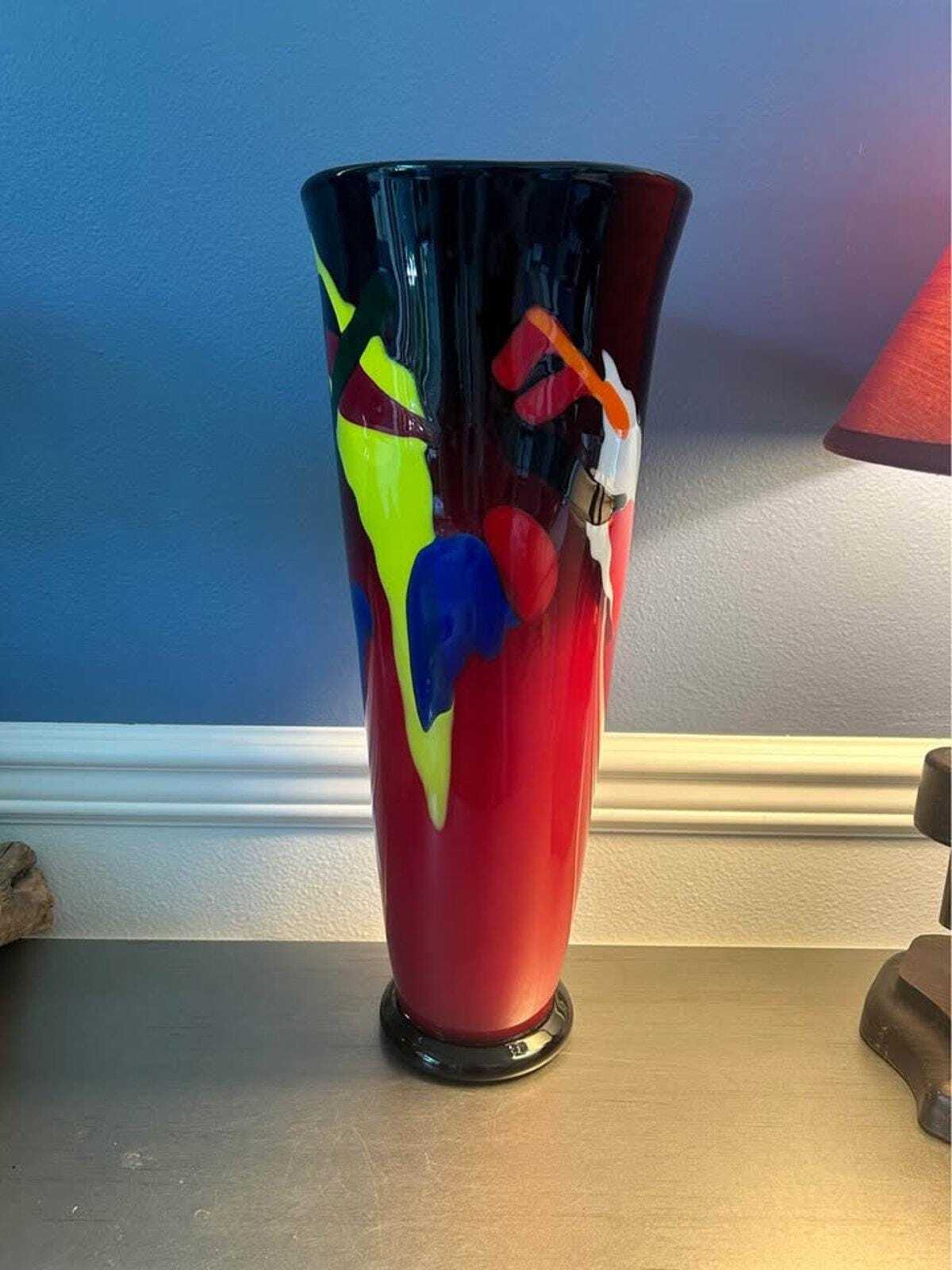 Vintage 2004 Dan and Joi LaChaussee Studio Art Glass Large Abstract Geometric Vase