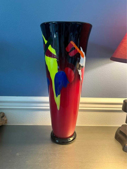 Vintage 2004 Dan and Joi LaChaussee Studio Art Glass Large Abstract Geometric Vase