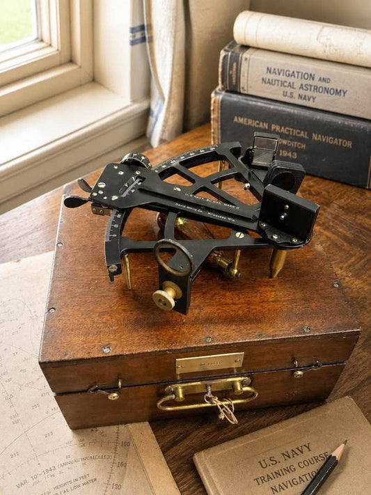 Vintage WW2 David White Co. U.S. Navy Mark II Sextant 1940 in Wood Box