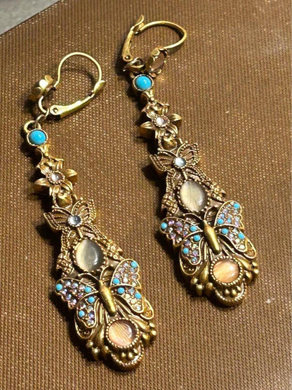 Askew London Butterfly & Bloom Turquoise 24k Gold Plated Drop Earrings