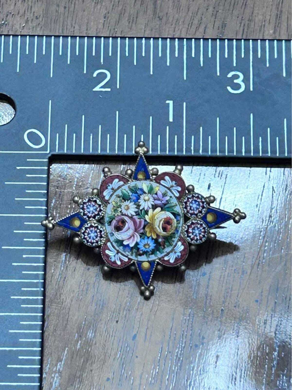 Antique Italian Grand Tour 800 Silver Fine Micro Mosaic Floral Brooch