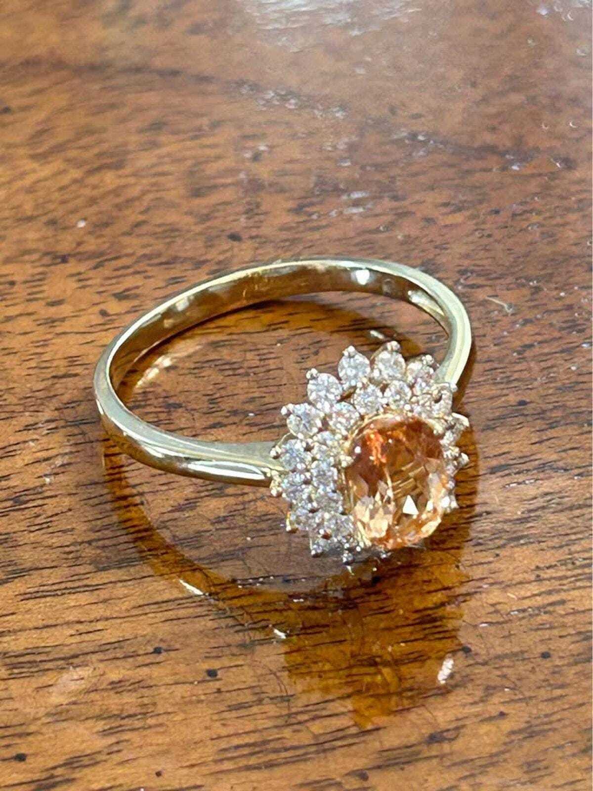 Vintage 14K Gold Golden Topaz Diamond Sunburst Ring – Estate Cocktail Jewelry